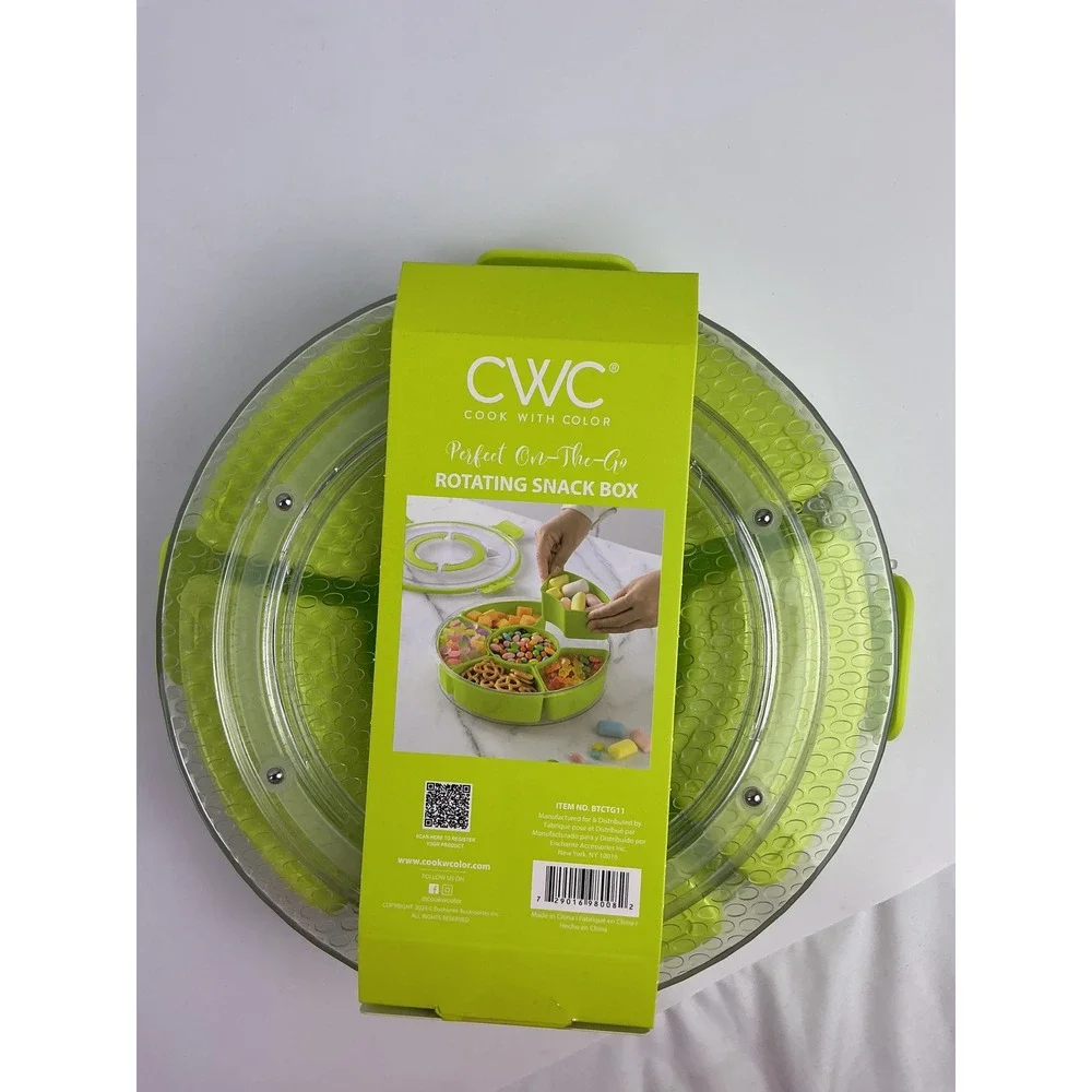 CWC‎ Divided Serving Tray With Lid Rotating Snack Box 6 Compartment BPA Free
